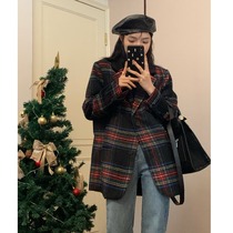 Woolen Plaid Suit Jacket Women's Fall Winter Design Sense