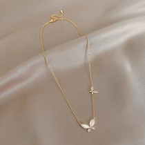 Carrying Koko ~ Summer model 2021 New Tide diamond-studded Cats Eye Stone Double Butterfly necklace Lady