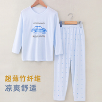 Bamboo fiber childrens pajama suit Summer thin long-sleeved pants Air conditioning clothes Men and women childrens childrens home clothes pajamas