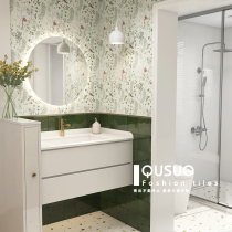 Fun retro plant bathroom small tile French toilet tile terrazzo floor tile toilet kitchen wall tile