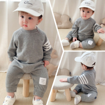 Net red infants and young children spring and autumn clothes out to carry clothes children cute crawling clothes Super foreign gas baby conjoined ha clothes tide