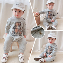 Baby childrens jumpsuit boys baby ha clothes Korean version of Tide baby clothes girls climbing clothes plaid jumpsuit autumn clothes