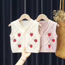 Childrens clothing girls strawberry vest cardigan baby sweater horse childrens knitted waistcoat womens baby vest spring and autumn