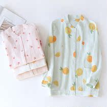 Cotton pajamas ladies spring and autumn thin washed gauze long sleeve cotton loose home clothing single top summer