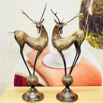 Pakistan bronze handicrafts imported bronze sculpture animal 24 inch couple Fushou Fu Gui pair of deer BT444
