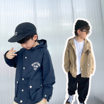 Japanese childrens autumn new hooded long windbreaker jacket for boys and children zipper tooling style jacket