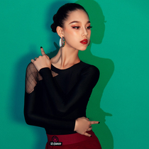 Star dance dress pulls the national standard dress for girls and children adults new burgundy gauze sleeve rumba texture long sleeve performance costume