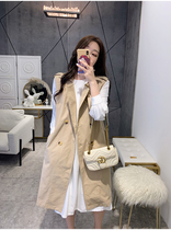 Big white rabbit head 2021 autumn wild classic windbreaker vest female long Korean fashion knee coat