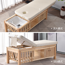 Thai shampoo bed for barber shop special full flat lying multifunctional solid wood beauty ear picking bed Massage head therapy flushing bed