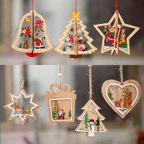 Christmas Decorations Wooden Christmas Hollowed-out Christmas Tree Small Pendant Wooden Pentagram Bell Pendant Gift