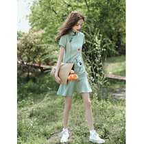 lareey fishtail cheongsam womens modified version of retro Republic of China style dress short sexy bone erosion young summer