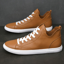 Hong Kong Tide Cards High Help Board Shoes Men Genuine Leather 2022 New Seasons 100 Hitch Mid to help casual shoes Small size 35 Great code 45