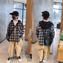 Kevins 2021 autumn new boys  jacket big childrens Korean version of hooded plaid casual shirt hoodie trend