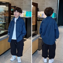 Kevins childrens clothing 2022 autumn new boys middle-aged childrens fashion simple denim shirt childrens long-sleeved coat