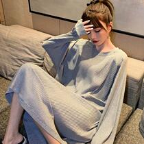 Nightdress Womens Spring and Autumn long sleeves cotton net red pop style princess style solid color Korean loose ladies pajamas home clothing winter