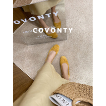 (Old fruit house~super soft sheepskin)Small fragrant bow flat ballet shoes women with skirt flat shoes