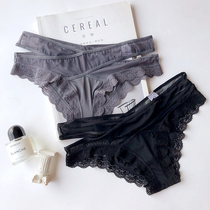 Sexy Milk Silk Lace No Marks Hollowed-out Comfort No Marks Low Waist Triangle Pants Strap Design Underpants Light Pants