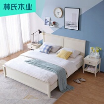 Lins wood industry Nordic small apartment master bedroom modern simple 1 5 meters 18 m white solid wood foot double bed DW2A