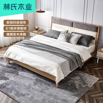 Lins wood modern simple bed bedroom household 1 8 meters double bed 1 5 solid wood feet Italian soft bag bed GS1A