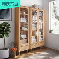 Lin's wood industry Nordic style oak tempered glass floor bookcase Japanese storage cabinet wine cabinet CR2X-D