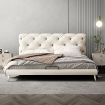 Italian light luxury leather bed 1 8 m bed modern simple 1 5 m Nordic solid wood bed minimalist master bedroom double leather bed