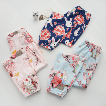 Spring Autumn Season Sleeping Pants Lady Pure Cotton Knit Loose thin section Anti-mosquito pants Lantern Close-up Long Pants Home Pants can be worn out