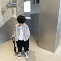 Boy shirt children spring fit 2022 new male baby blouses vertical bar children casual long sleeves jacket thin wave