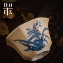 Asked the instrument degree Ru kiln tea cup single Cup hand-painted Master Cup Jingdezhen high-grade tea cup ceramic kung fu tea set
