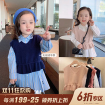 Chen Chen Ma baby childrens clothing 2021 autumn and winter New Girl plush knitted vest foreign girl sleeveless top
