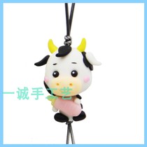 Twelve zodiac ox soft pottery hand-kneaded cute carpi rope hanging bag bag mobile phone chain pendant