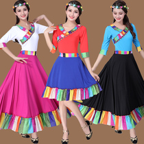Summer Tibetan dance dress long dress suit Square dance clothing new short-sleeved top large skirt classical dance performance