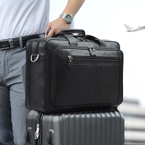 Horizontal leather mens bag short distance travel bag shoulder bag large capacity first layer cowhide leather briefcase 17 inch computer bag