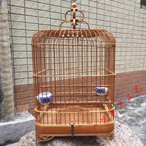 Qingyuan Golden green cage Si Xiang bird embroidered eye bamboo cage Stone bird bird square carved old bamboo cage wide cage Bird cage wide style