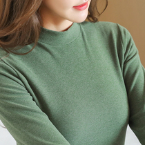De velvet half high collar long sleeve T-shirt female size foreign air Old autumn clothes T-shirt 40 year old middle-aged mother cotton base shirt
