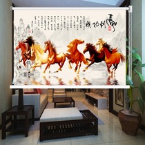 Customized rolling curtain landscape painting horse to success Bajun curtain office study living room sunshade decoration partition lifting