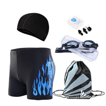 Swimming Trunks mens anti-embarrassment large size boxer mens swimsuit quick-drying hot spring five-point swimming trunks goggles swimming cap set equipment