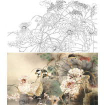 Gongbi white drawing manuscript lotus Jia Guangjian 66*115 physical white paper printing manuscript contains color drawing 079T
