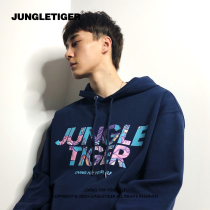 JUNGLETIGER Tide brand letter hooded plus velvet sweater men thick ins Korean trend loose student pullover