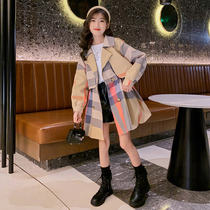 Girl 2021 Autumn New coat windbreaker foreign style Net red long coat girl big child Spring and Autumn dress Korean version