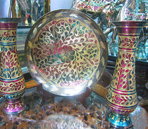 Pakistani national characteristics colorful bronze bronze plate vase three-piece set all hand-made home furnishings
