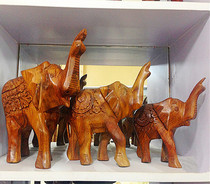 Pakistan Customs Import Red Wood Elephant Characteristic Handicrafts Three Sets Wedding Gift Special Price