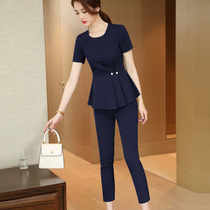 Professional suit female summer hotel front desk tooling fashion temperament thin short-sleeved beautician jewelry store overalls