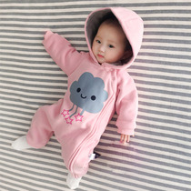 Baby girl childrens conjoined clothes baby pajamas spring and winter clothes out outside suit full moon newborn plus velvet sweater