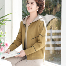 2021 new middle-aged and elderly women autumn knitted hooded jacket short 40-year-old 50 mother foreign style jacket coat thin