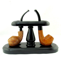 Black wood solid wood pipe rack 2 bucket rack black detachable two-position Roman pipe display collector Holder