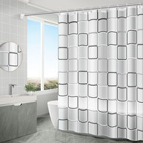 Toilet shower curtain waterproof and mildew proof set non-perforated telescopic rod shower room bathroom partition door curtain
