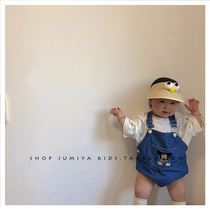 Fried chicken cute little straw hat~Korean baby straw hat Summer baby empty top sunscreen cool hat Baby hat tide