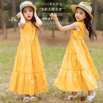 Childrens clothing 2022 Summer clothing Girls pure cotton loose dress Dress Foreign Air Vest Skirt Beach long skirt CUHK Girl princess dresses
