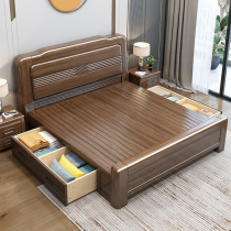 Walnut full solid wood bed 1 8 m double bed new Chinese style modern minimalist 1 5 m storage master bedroom furniture