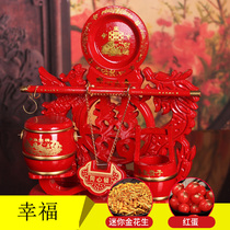 Sun barrel wedding supplies decoration round wooden barrel portable retro three-piece decoration home wedding Red